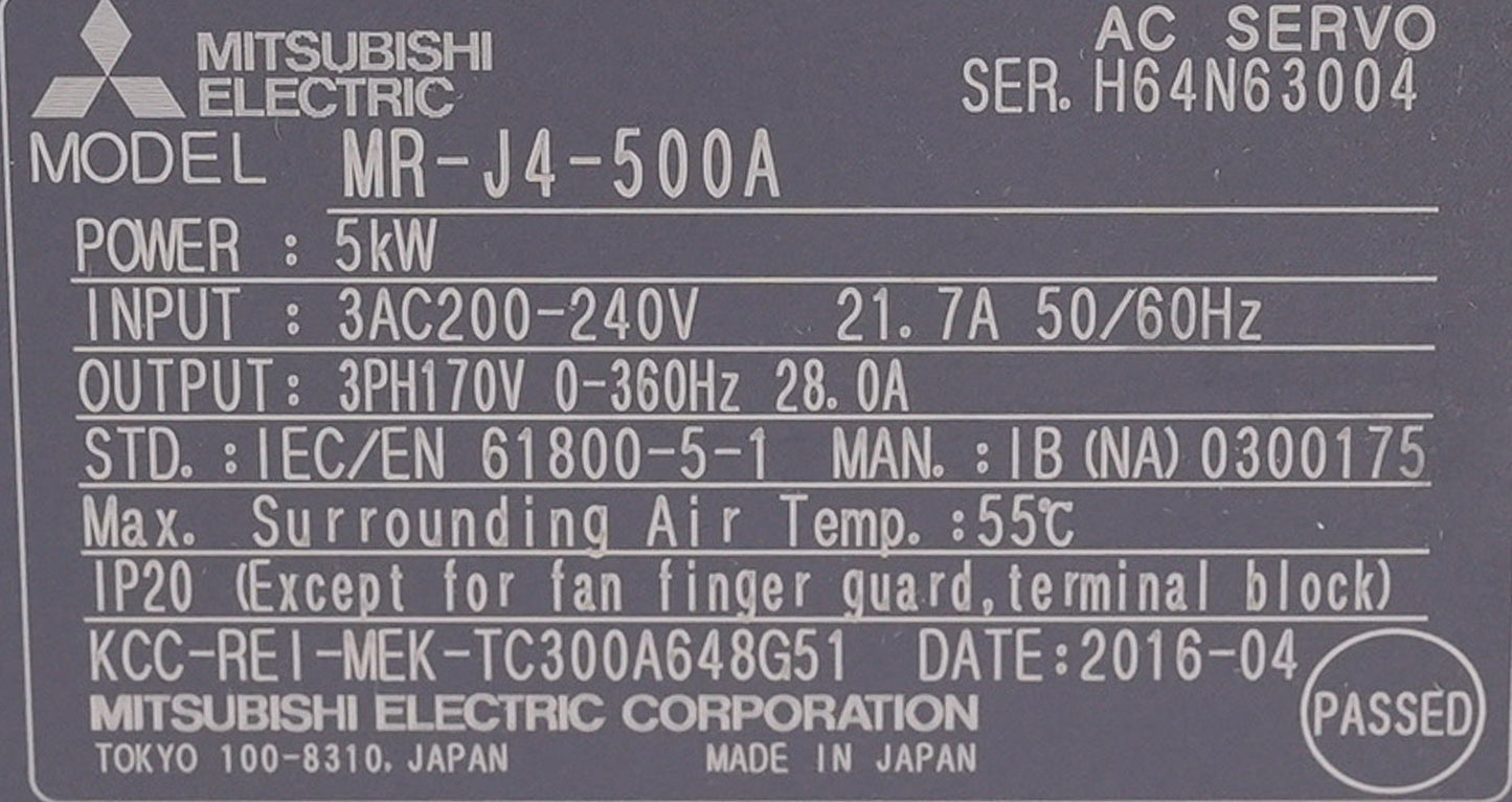 Mitsubishi Electric MR-J4-500A AC Servo Drive 5kW 3-Phase 200-240V MRJ4500A