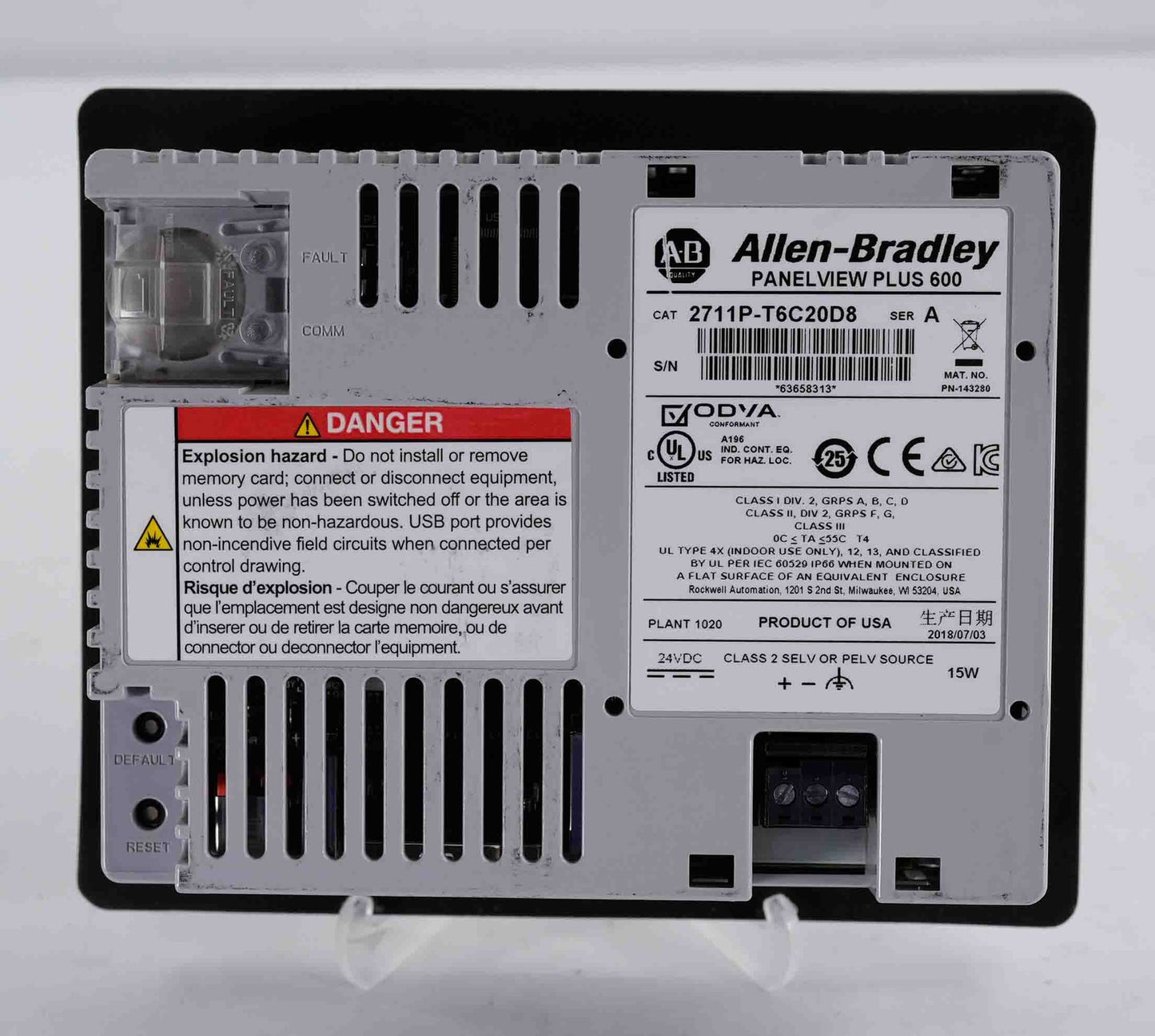 Allen Bradley 2711P-T6C20D8 /A PanelView Plus 600 Display Terminal 2711PT6C20D8