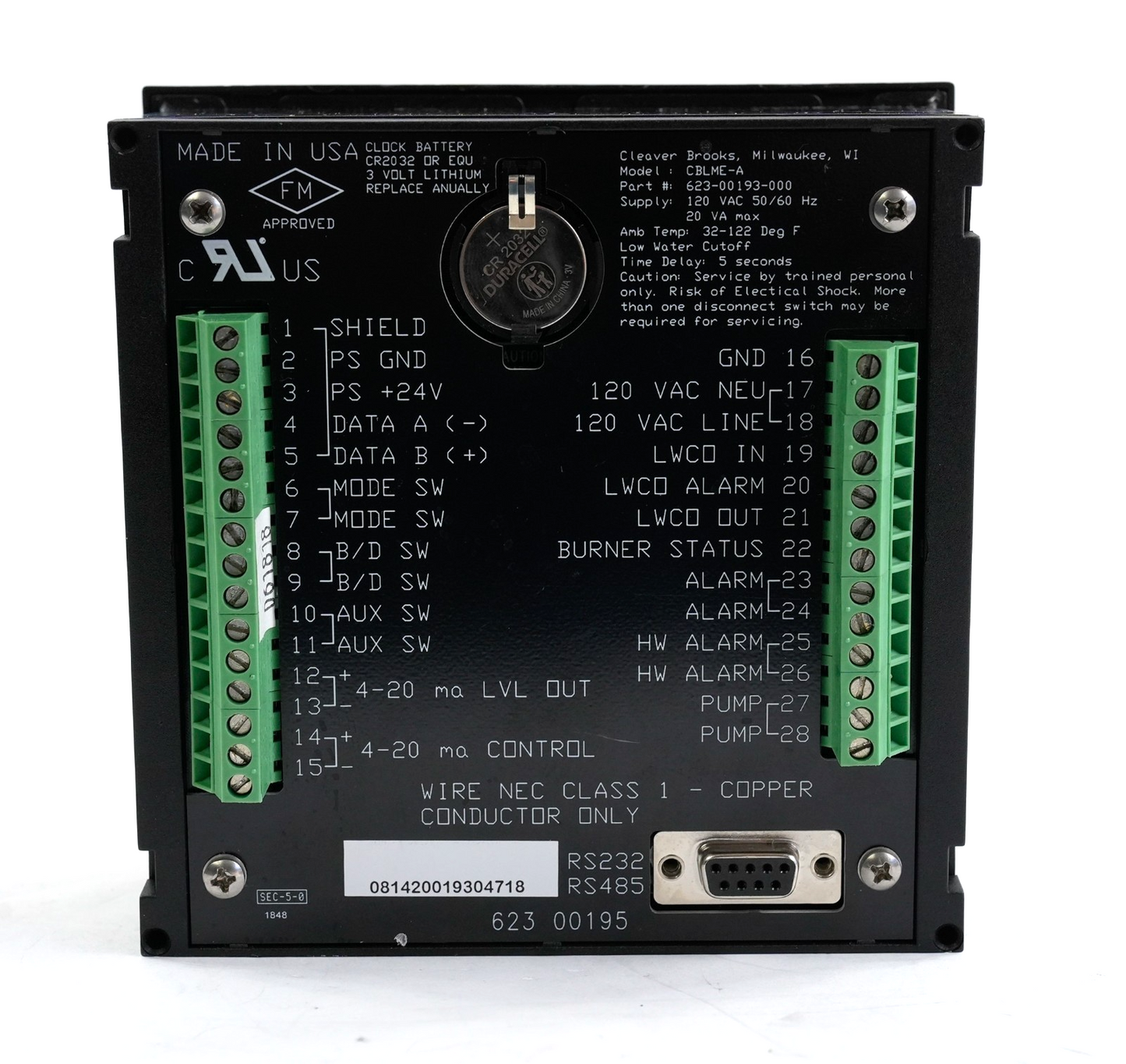 Cleaver Brooks 623-00193-000 CBLME-A Water Level Master Controller - Refurbished