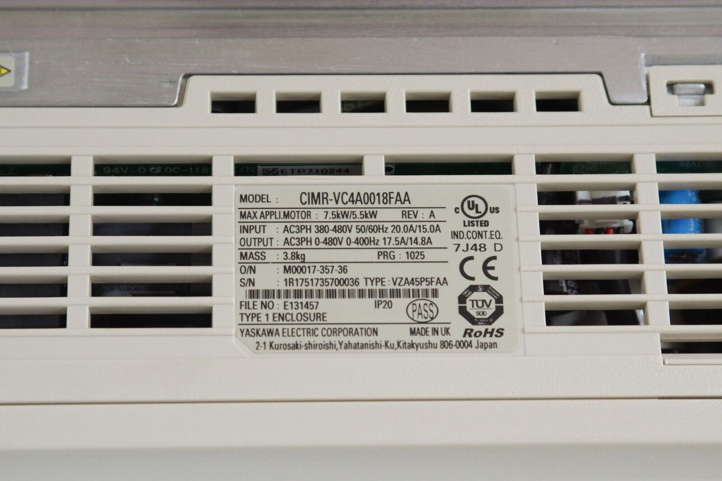 Yaskawa V1000 CIMR-VC4A0018FAA AC Drive REV. A