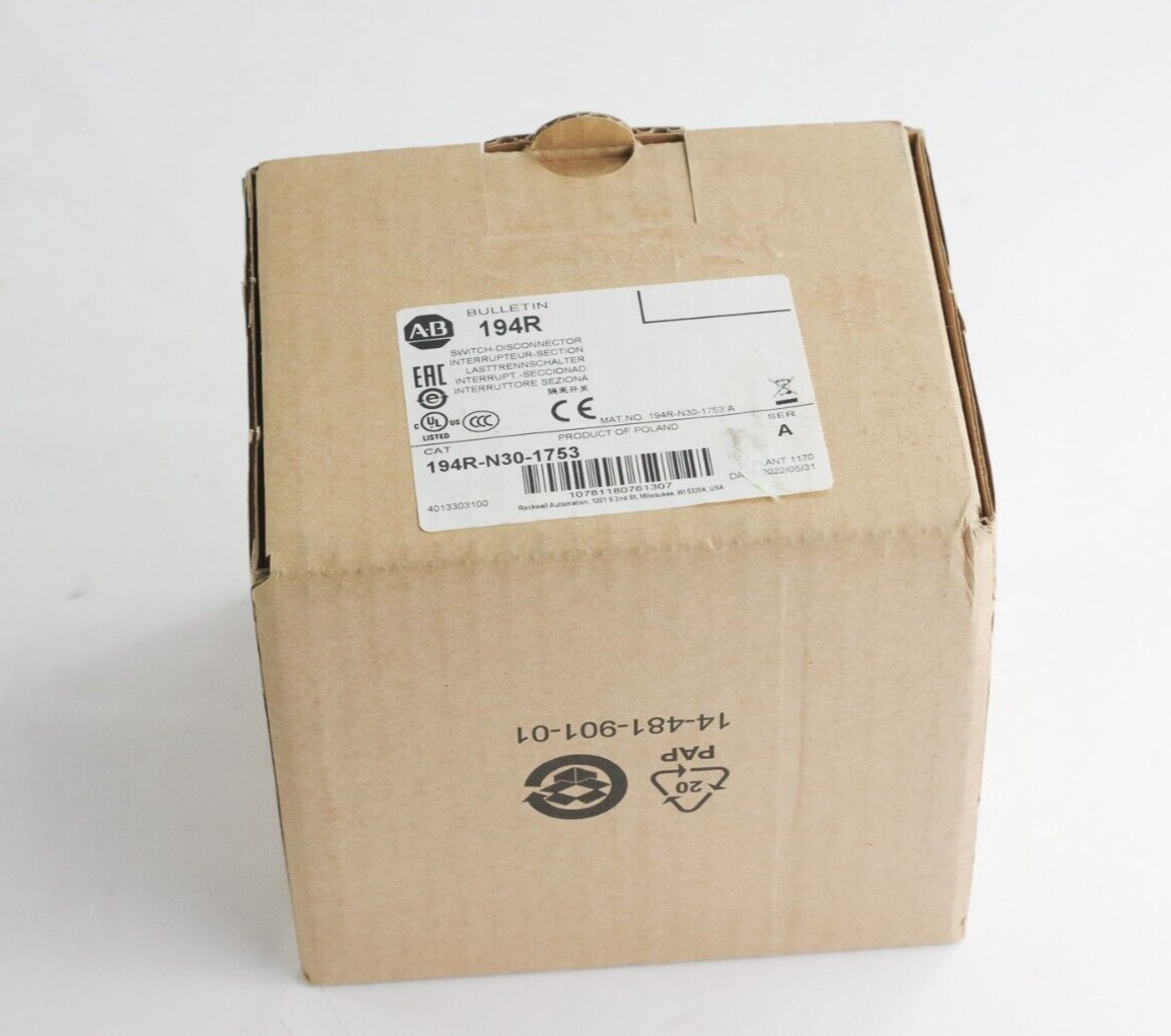 Allen Bradley 194R-N30-1753 Ser A 30 Amp 600 Volt Disconnect Switch - Sealed