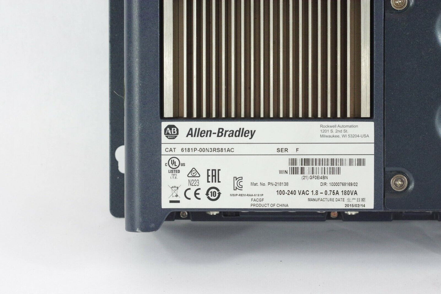 Allen Bradley 6181P-00N3RS81AC Series F Versaview Industrial PC Computer