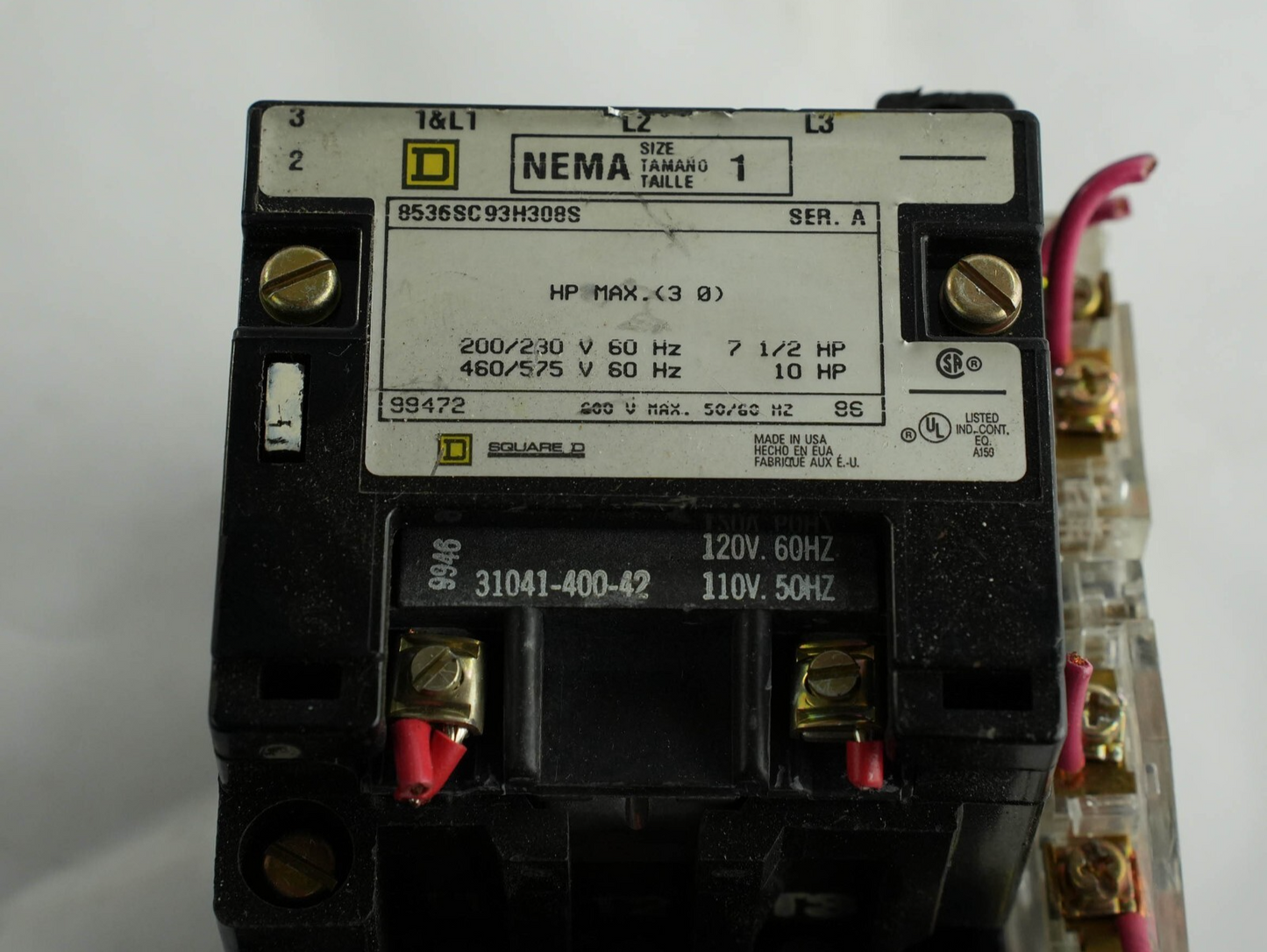 Square D 8536SC93H308S /A Size 1 120V Coil Magnetic Motor Starter