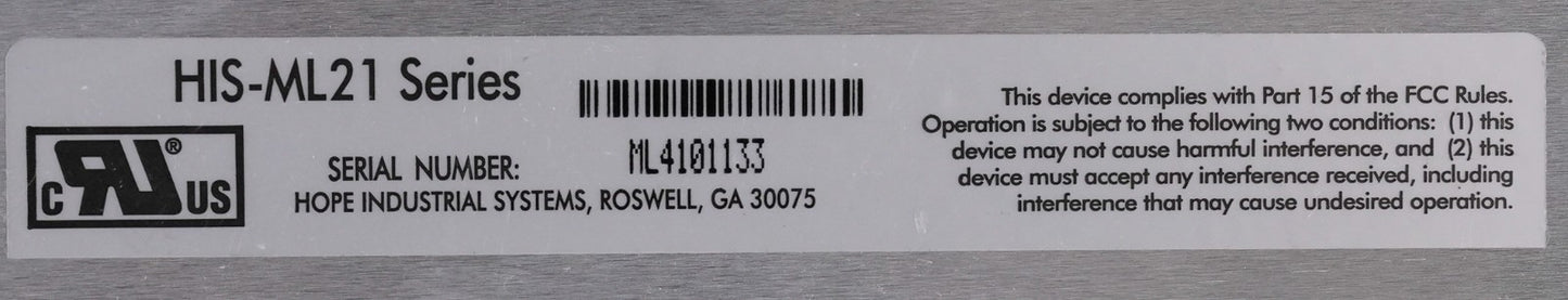 Hope Industrial Systems HIS-ML21 Operator Interface Display Panel HISML21