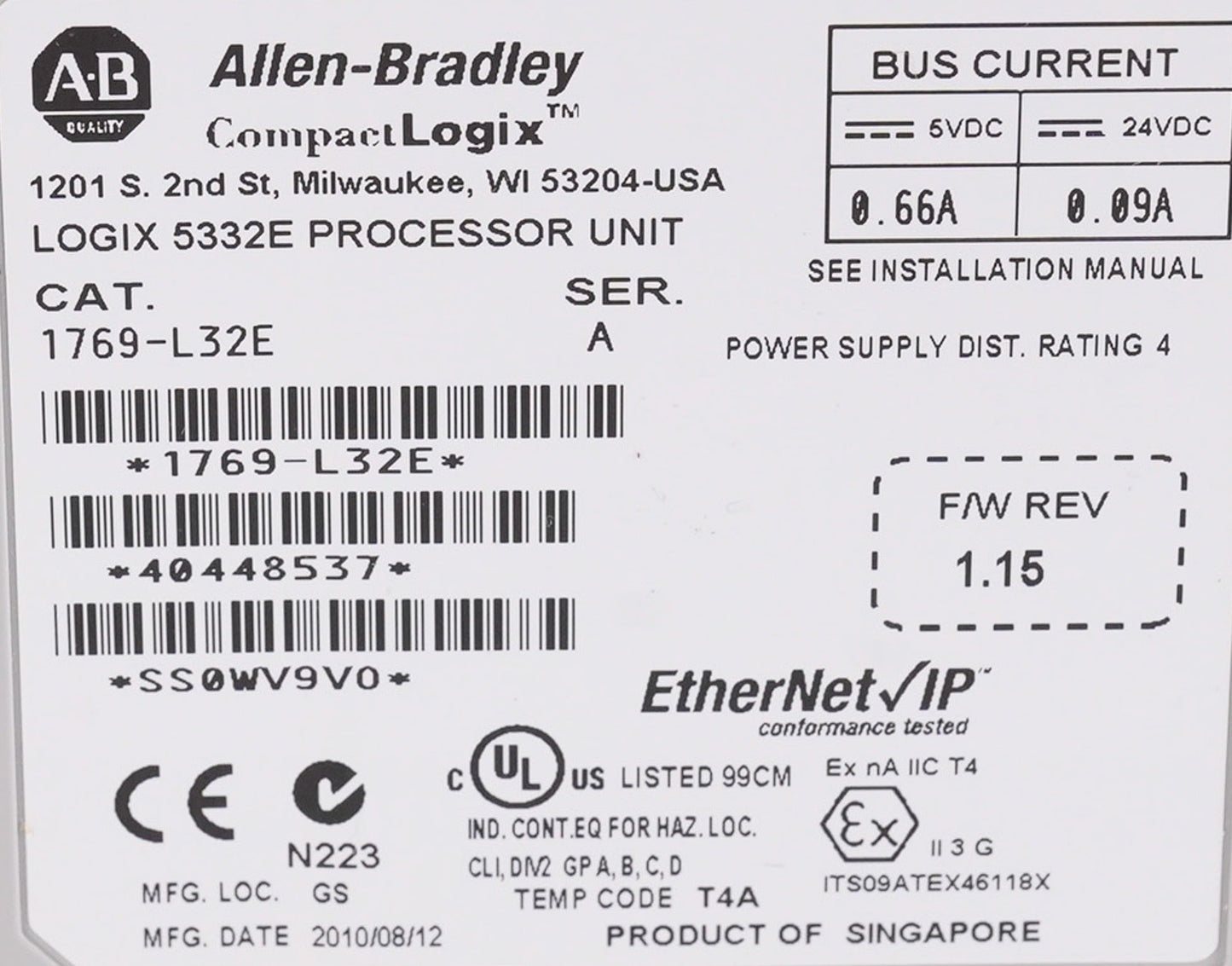 Allen Bradley 1769-L32E /A CompactLogix 5332E Processor Unit 1769L32E - Open Box