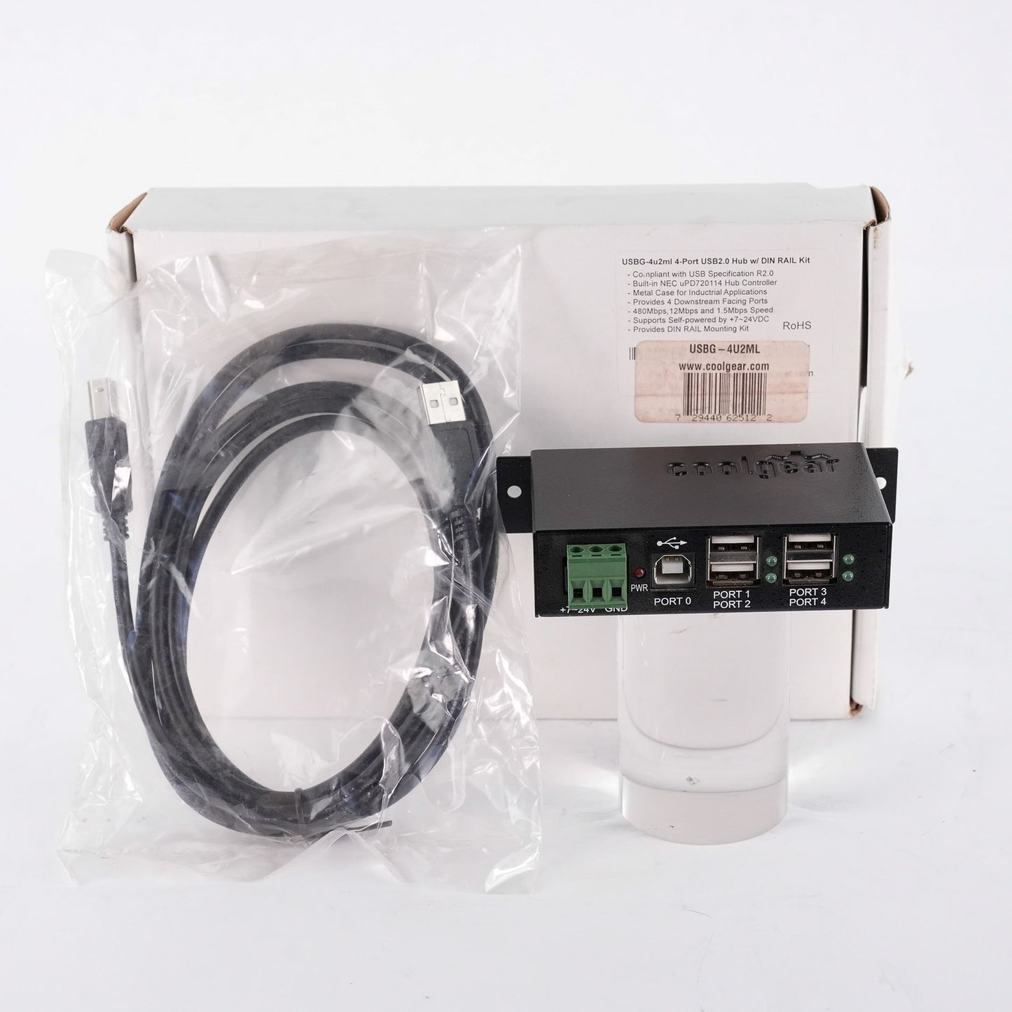 Coolgear USBG-4u2ml 4-Port USB 2.0 High Speed Industrial Metal Hub - Open Box