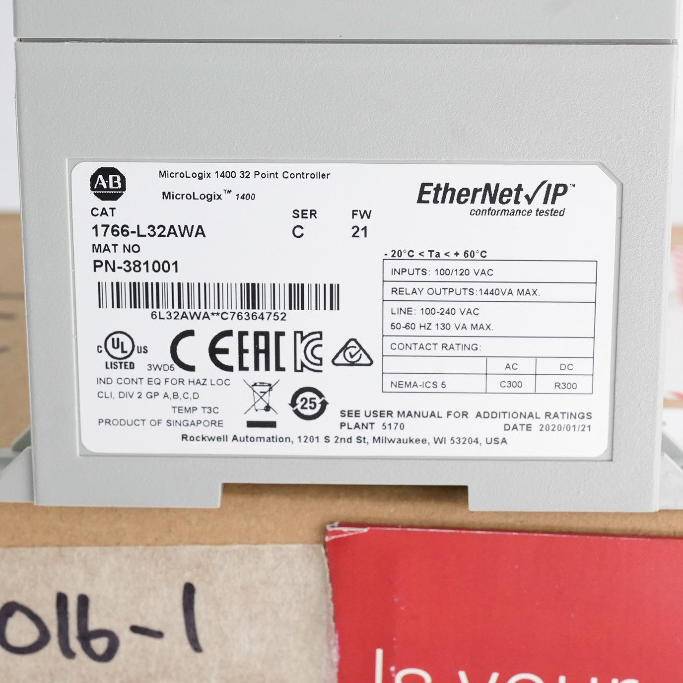 Allen Bradley 1766-L32AWA /C MicroLogix 1400 32 Point Controller - Open Box