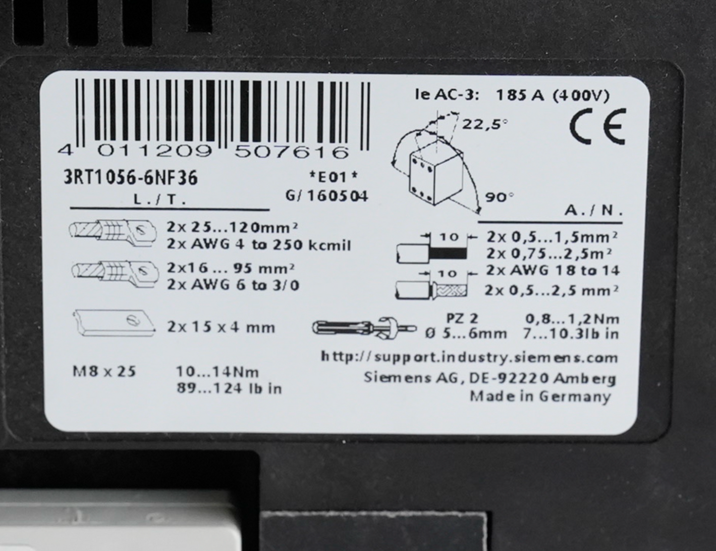 Siemens 3RT1056-6 SIRIUS Contactor 480 VAC Coil 3RT1 056-6NF36 3RT1056-6NF36