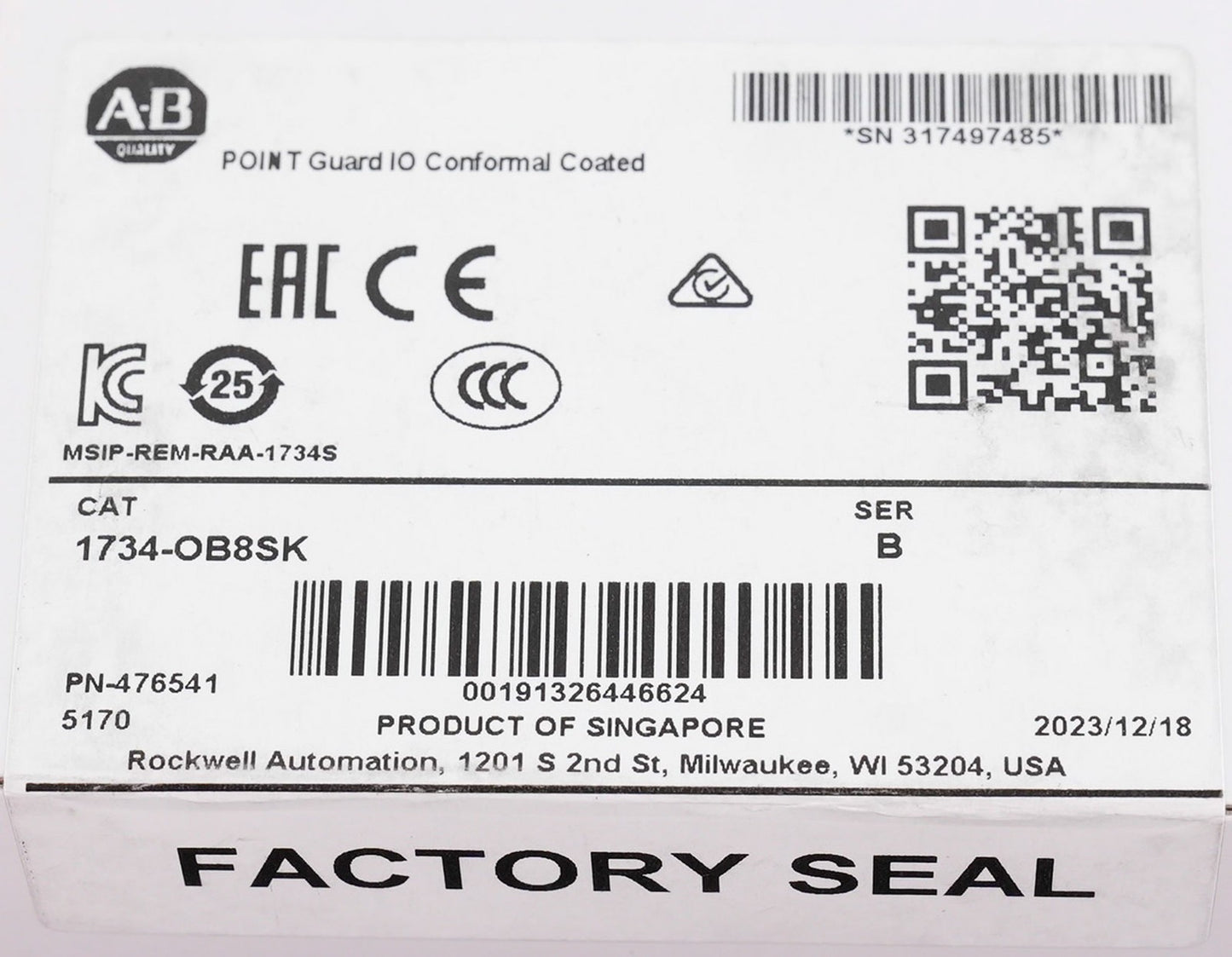 Allen Bradley 1734-OB8SK /B POINT Guard IO Conformal Coated - Sealed Surplus