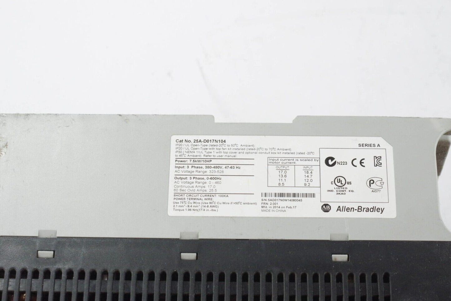 Allen-Bradley 25A-D017N104 PowerFlex 523 AC Drive 10 HP / 7.5 kW