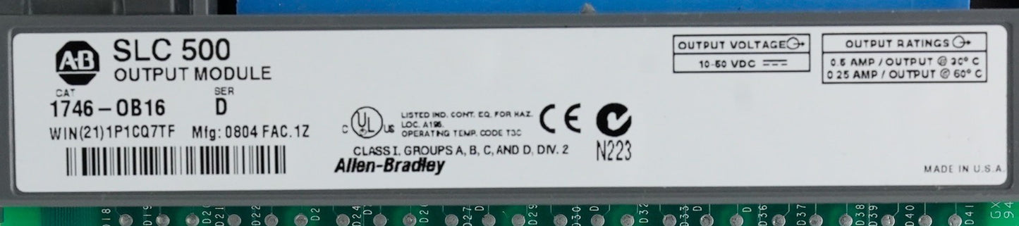Allen Bradley 1746-OB16 /D SLC 500 16-Point DC Output Module 1746OB16