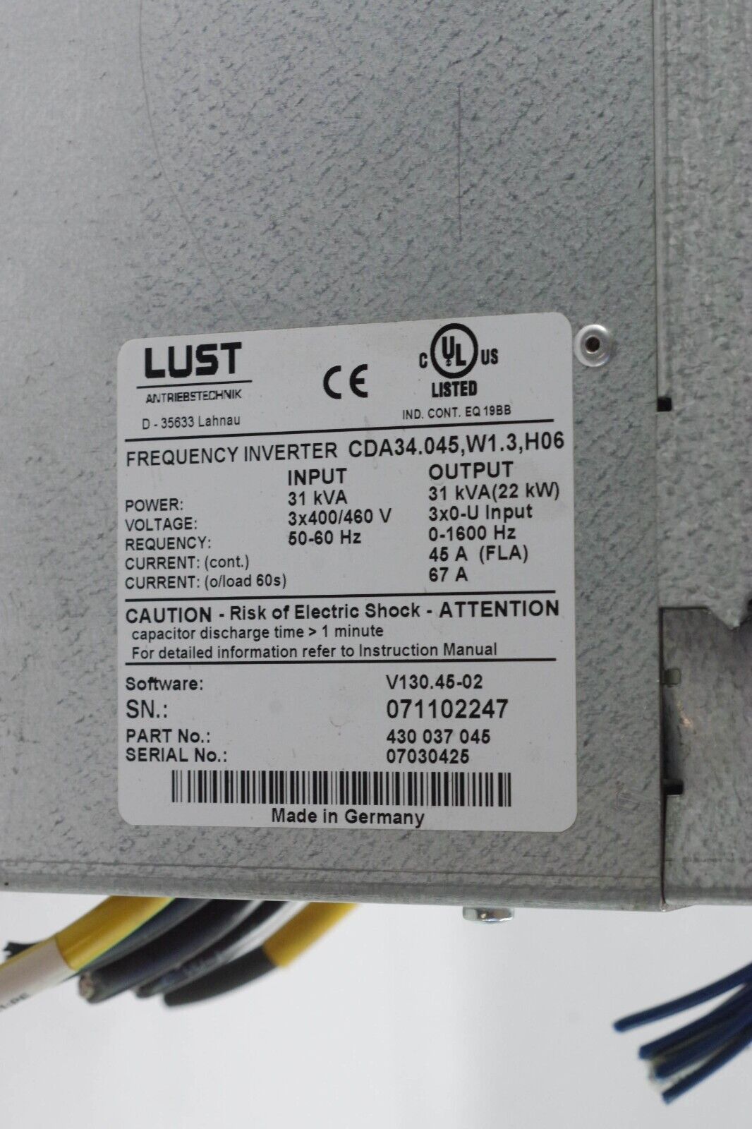 LUST CDA34.045 / CDA34.045,W1.3,H06 FREQUENCY INVERTER DRIVE 430 037 045