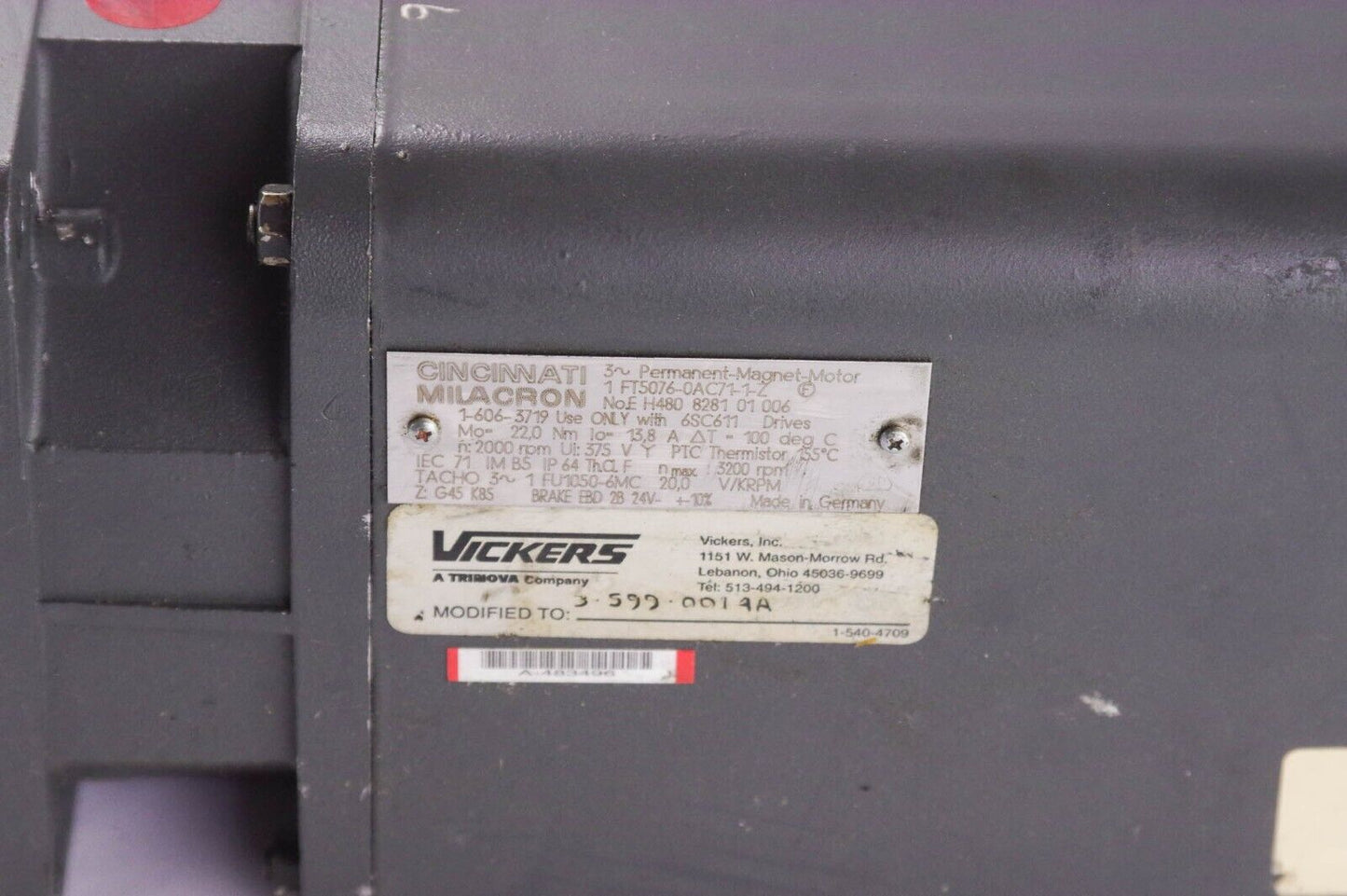 VICKERS CINCINNATI MILACRON 1-FT5076-0AC71-1-Z / 1FT50760AC711Z Magnet Motor