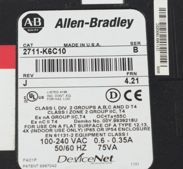 Allen Bradley 2711-K6C10 Ser B Rev J PanelView 600 Color Keypad - New Surplus