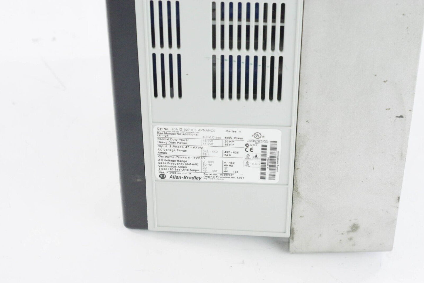 Allen Bradley 20AD027A3AYNANC0 /A PowerFlex 70 AC Drive 15kW 20HP