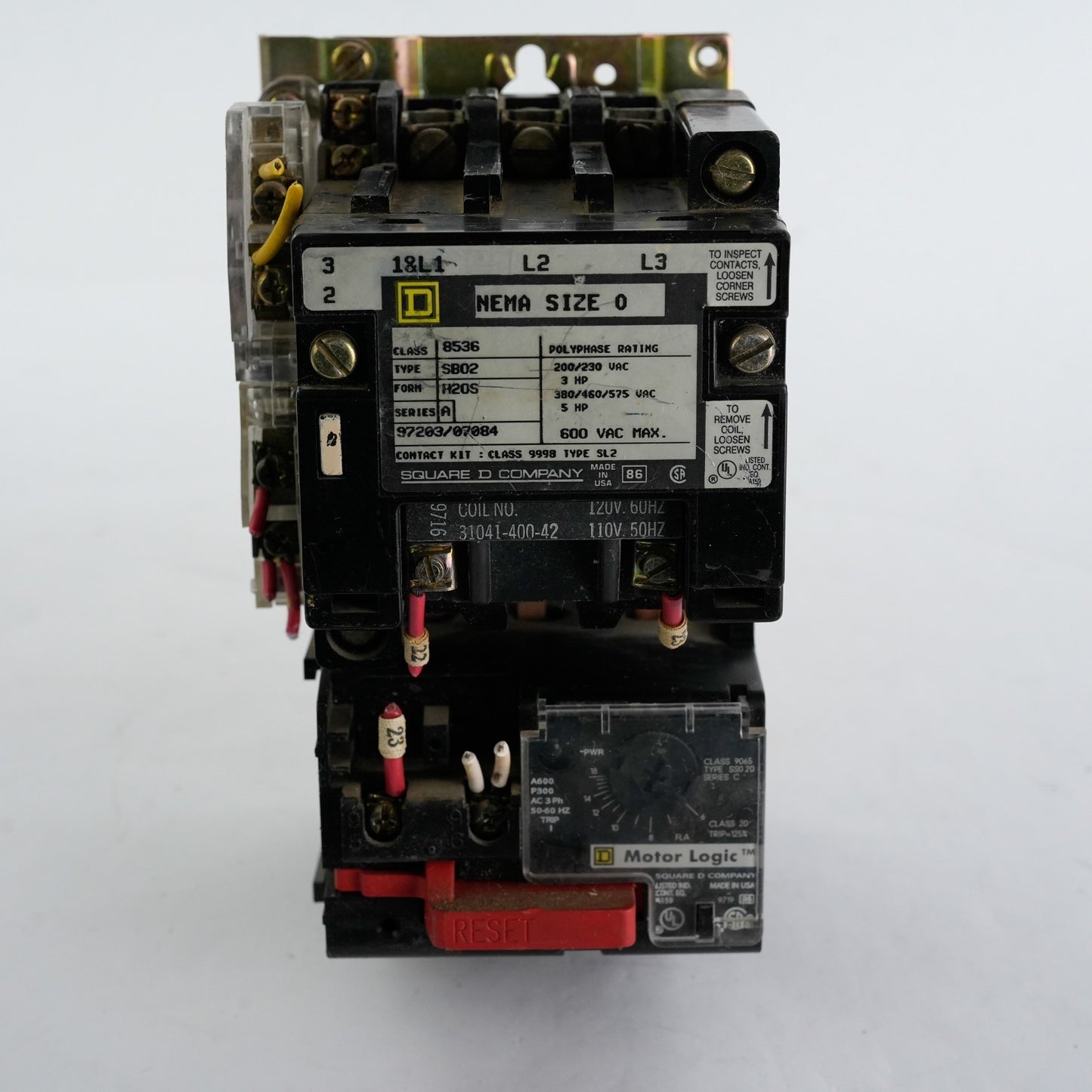 Square D 8536-SB02-H20S Series A NEMA Size 0 Contactor