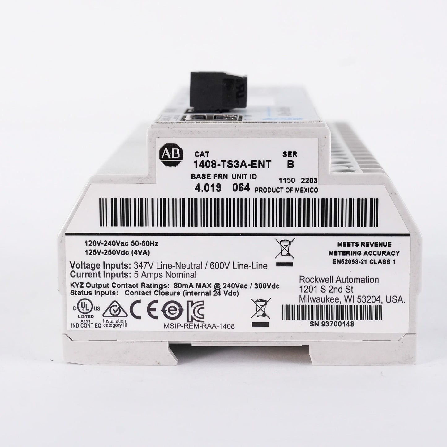 Allen Bradley 1408-TS3A-ENT /B PowerMonitor 1000 FRN 4.019 1408TS3AENT
