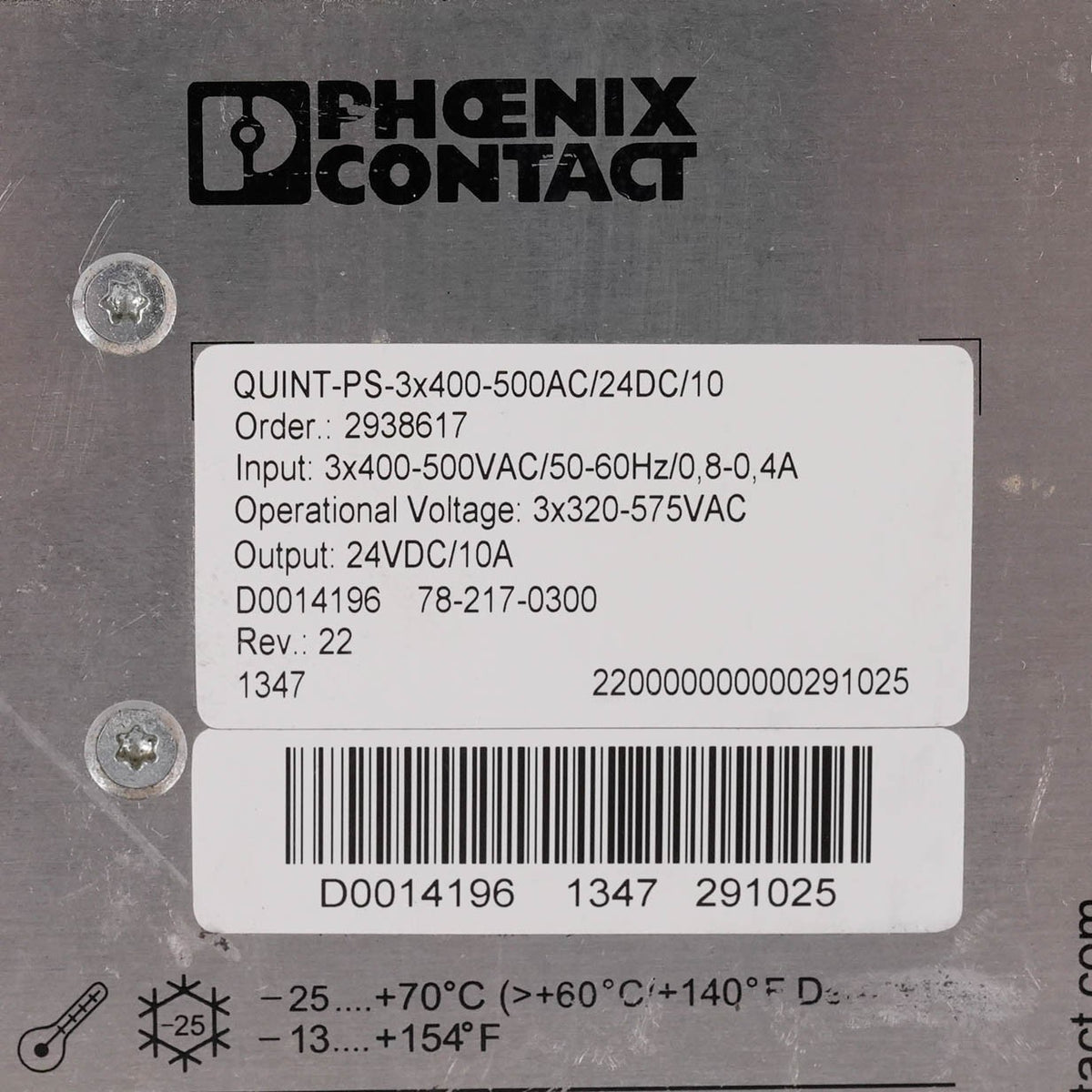 PHOENIX CONTACT QUINT-PS-3x400-500AC/24DC/10 Power Supply 24V 10A 2938604 24VDC