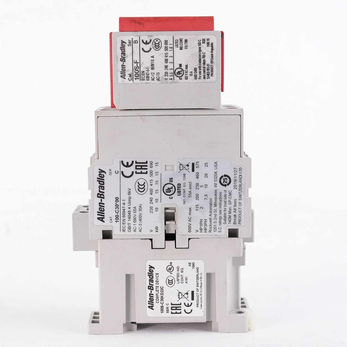 Allen Bradley 100S-C30KD22C /C Safety Contactor + 100-C30*00/C & 100S-F/B