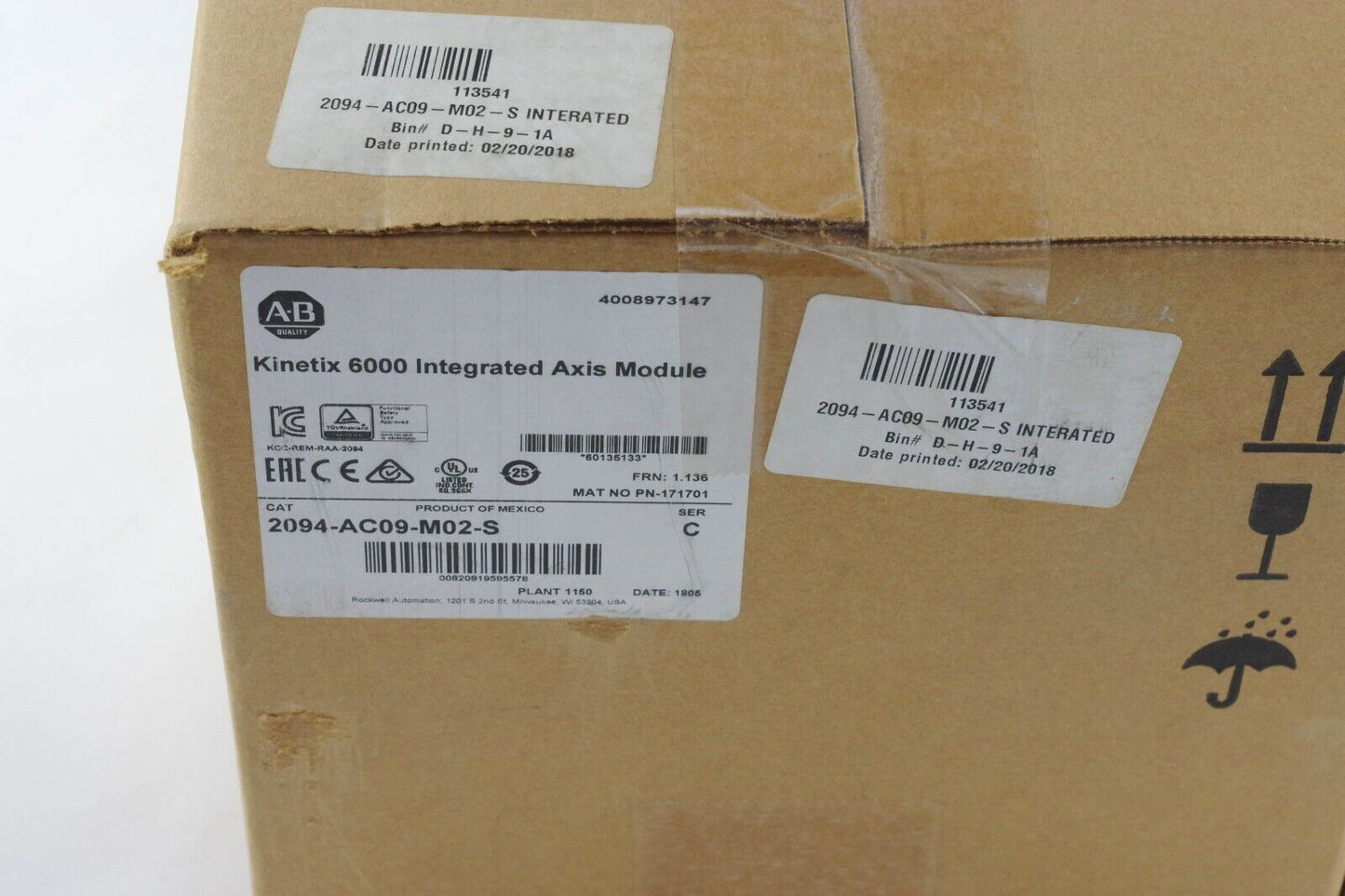 2018 Allen Bradley 2094-AC09-M02-S Ser C Kinetix 6000 Axis Module Sealed Surplus