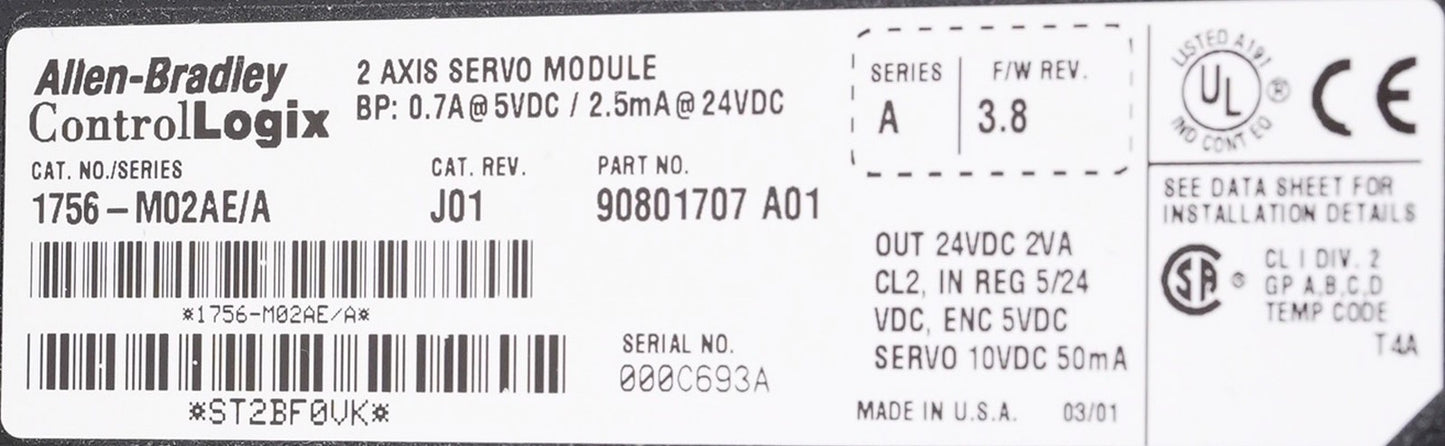 Allen Bradley 1756-M02AE ControlLogix 2 Axis Servo Interface Module 1756M02AE