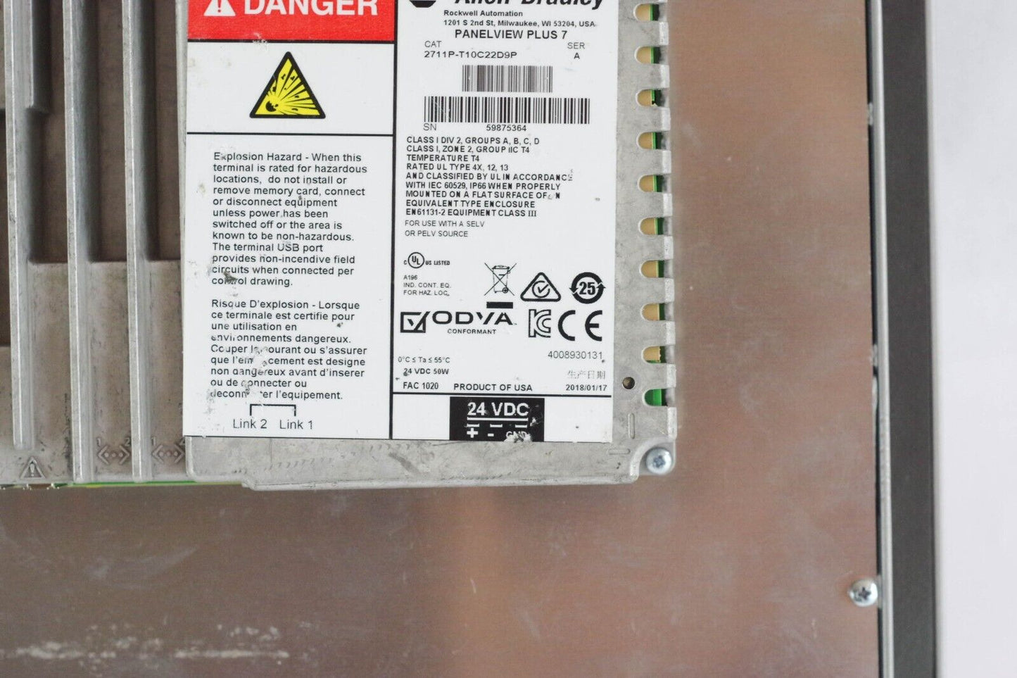 Allen Bradley  2711P-T10C22D9P Ser A PanelView Plus 7 - 0 Hours Runtime