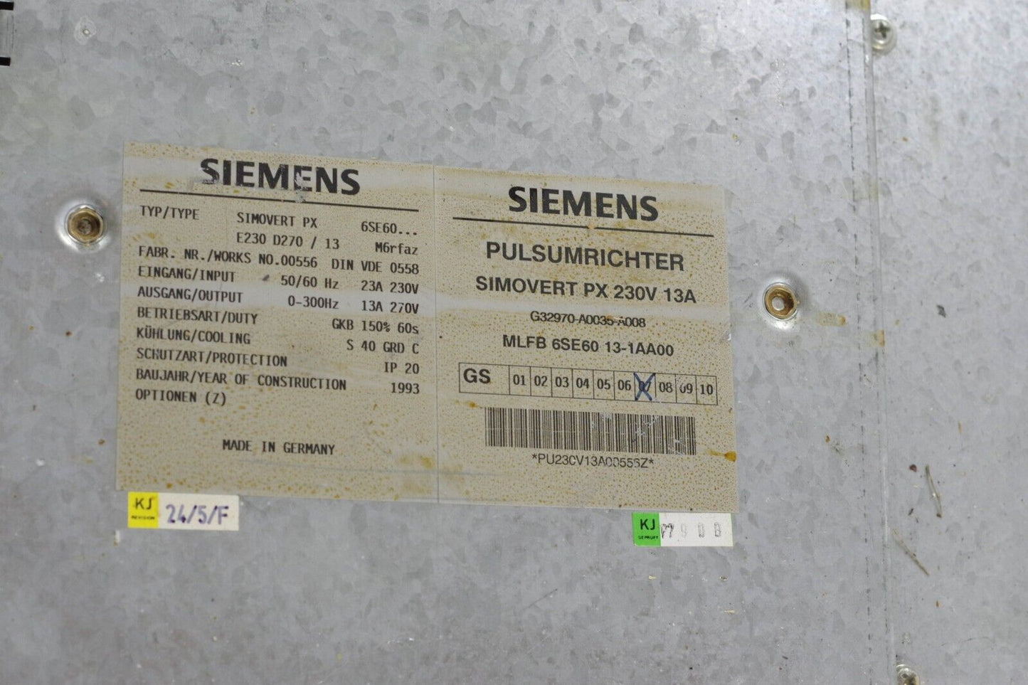 Siemens 6SE6013-1AA00 PULSUMRICHTER SIMOVERT PX 230V 13A / 6SE60 13-1AA00