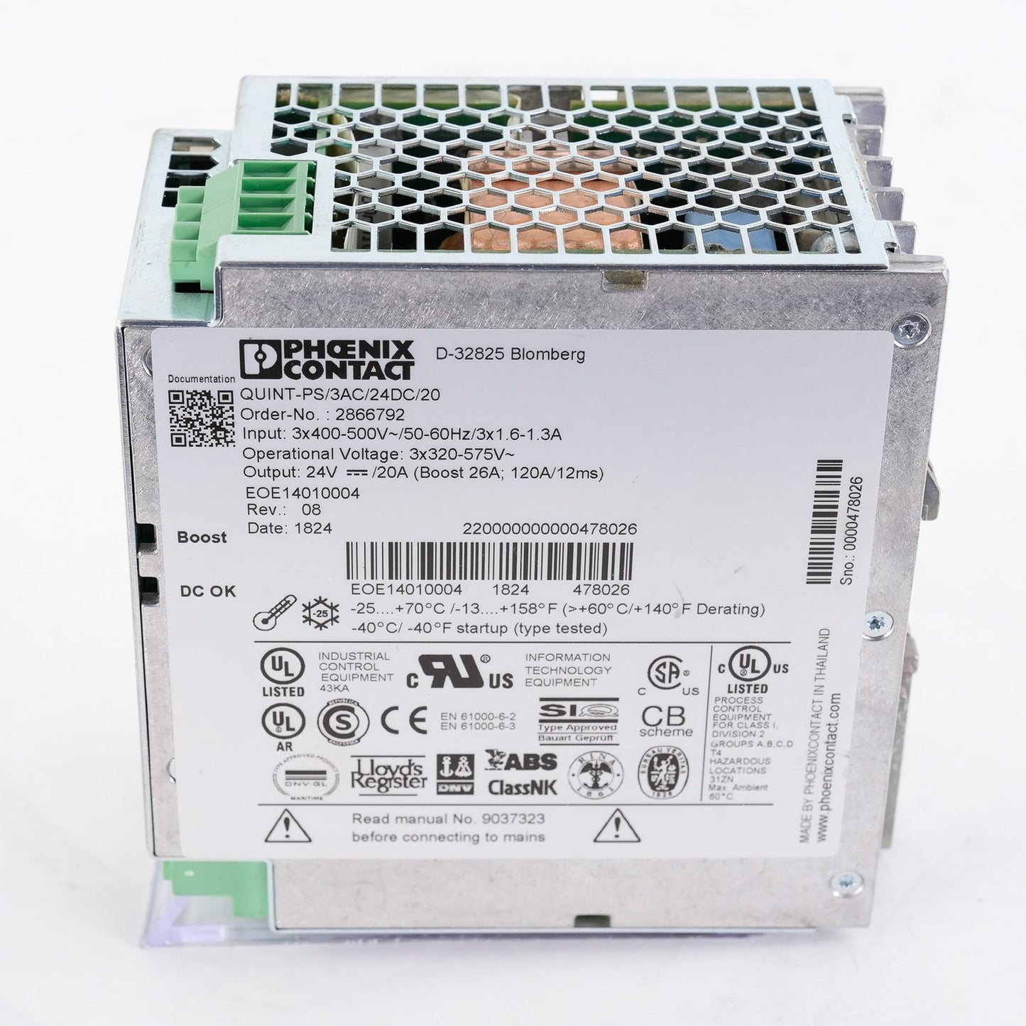 Phoenix Contact 2866792 QUINT-PS/3AC/24DC/20 Power Supply 24VDC
