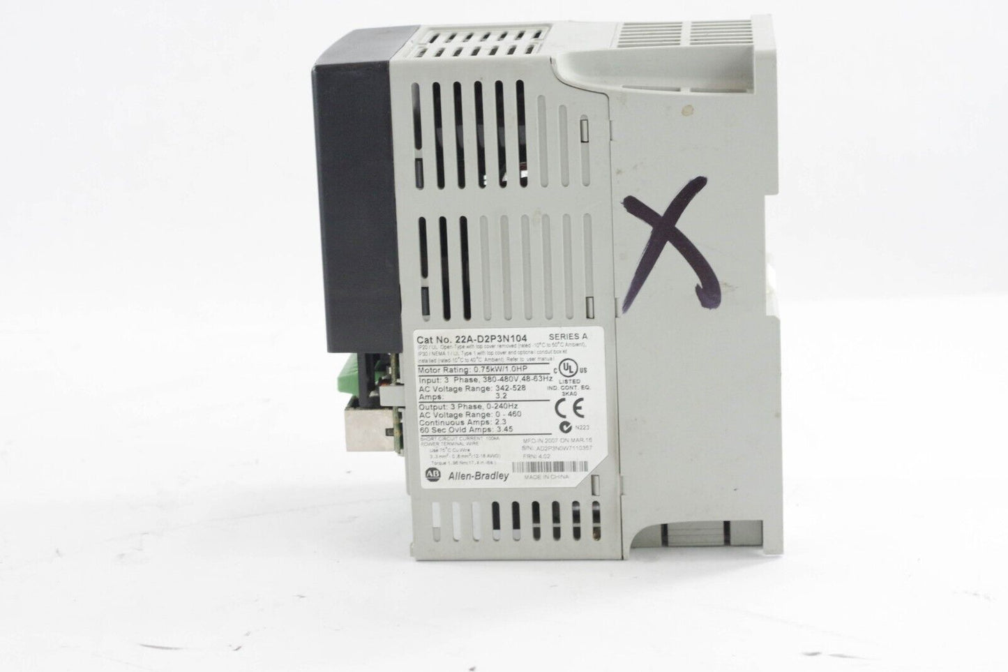 Allen Bradley 22A-D2P3N104 Ser. A Drive 480VAC 0.75KW 1.0HP - Parts/Repair