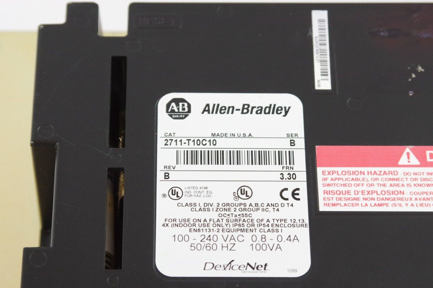 Allen Bradley PanelView 1000 2711-T10C10 Series B FRN 3.30 REV B