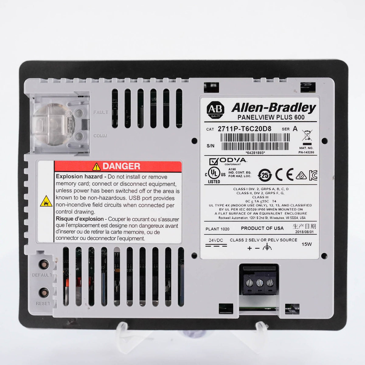 Allen Bradley 2711P-T6C20D8 Ser A PanelView Plus 6 600 Color Touch 24VDC