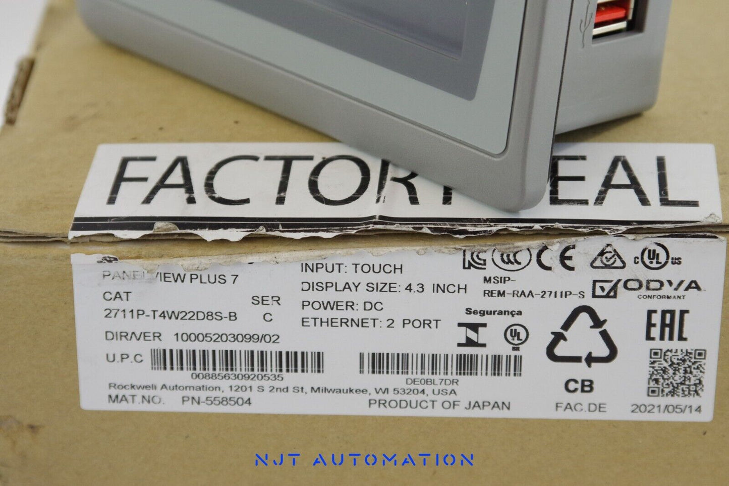 2021 ALLEN BRADLEY 2711P-T4W22D8S-B Ser C PANELVIEW PLUS 7 4.3'' - Open Box