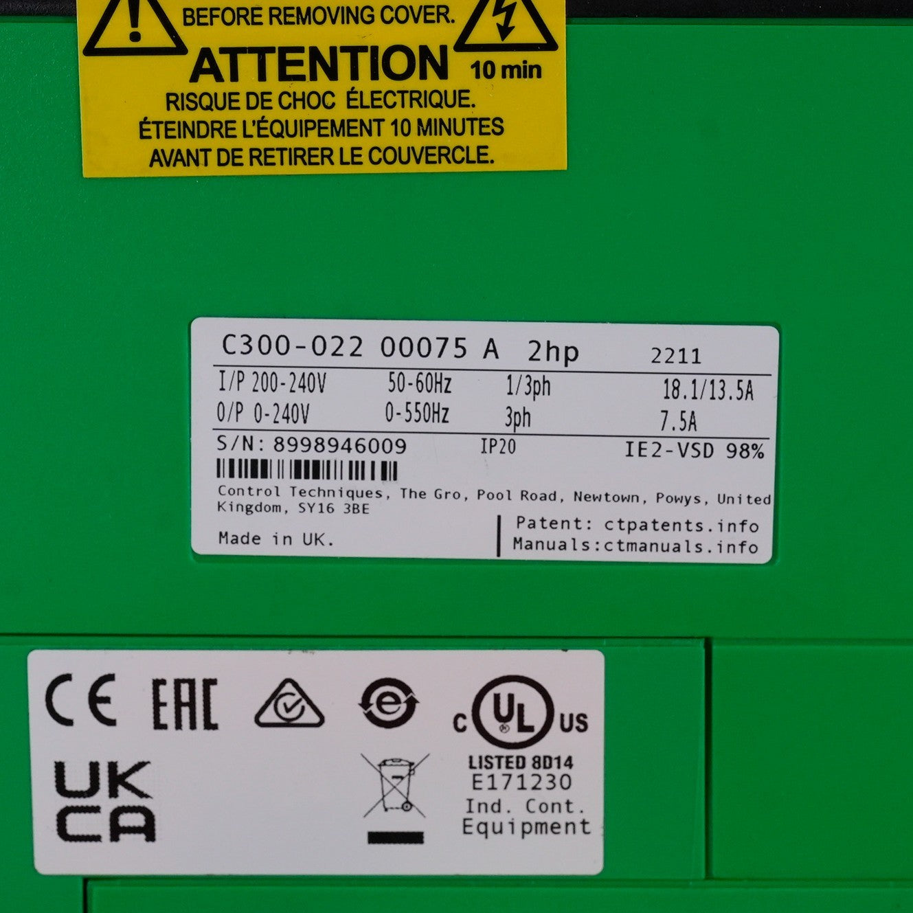 Control Techniques C300-022 00075 A 2HP Drive 240V C300022 - Open Box
