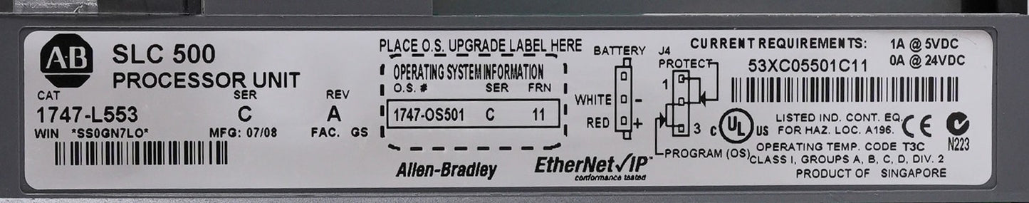 Allen Bradley 1747-L553 /C SLC 500 5/05 CPU 64K Processor Unit 1747L553 - Refurb