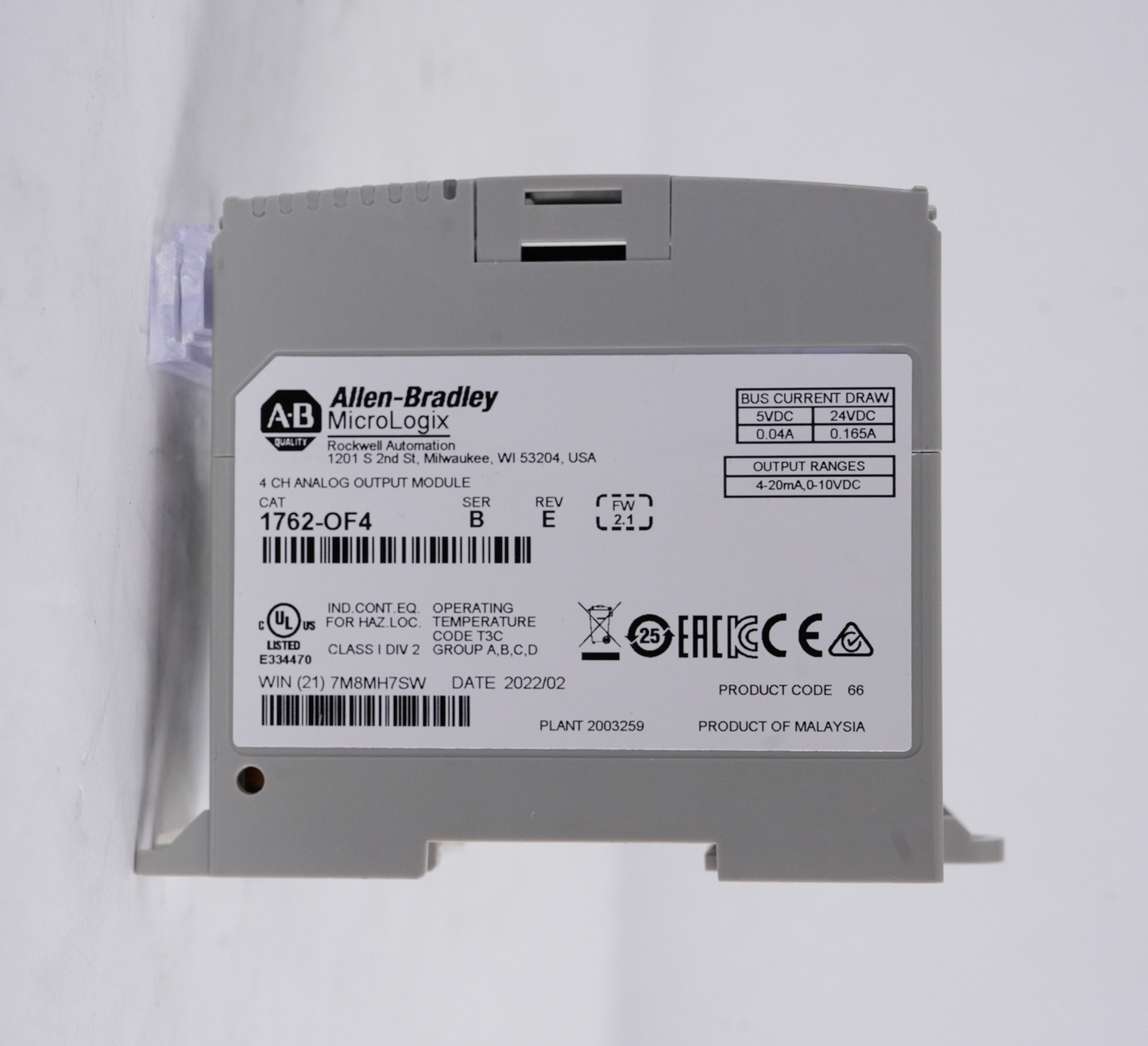 Allen-Bradley 1762-OF4 Ser B Rev E MicroLogix 4-Channel Analog Output Module