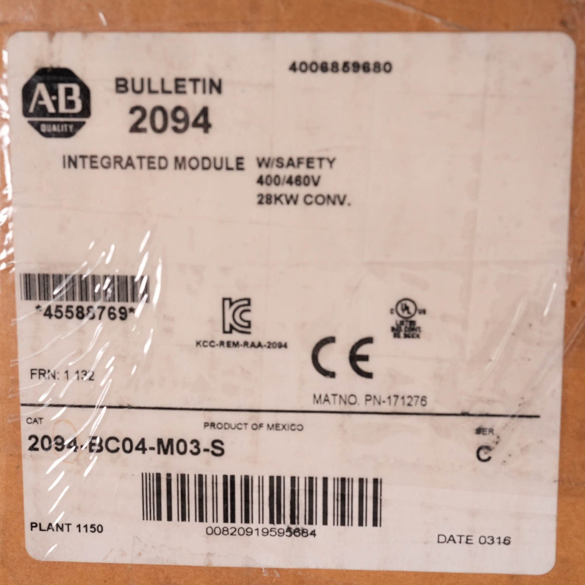 Allen Bradley 2094-BC04-M03-S /C Kinetix 6000 Servo Drive 2094BC04M03S Open Box