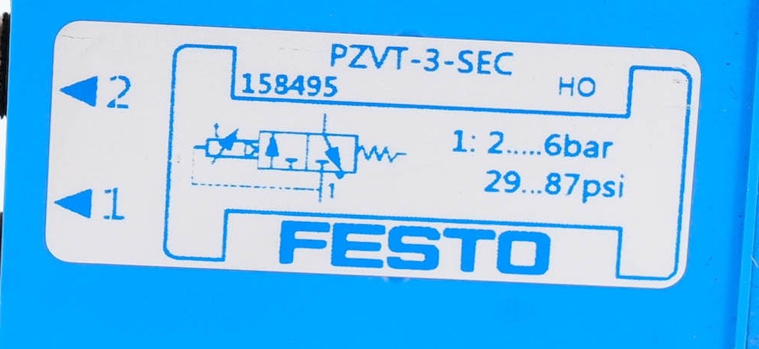 Festo PZVT-3-SEC Pneumatic Time Delay Valve 0-3s 2-6 Bar G1/8 PZVT3SEC 563333