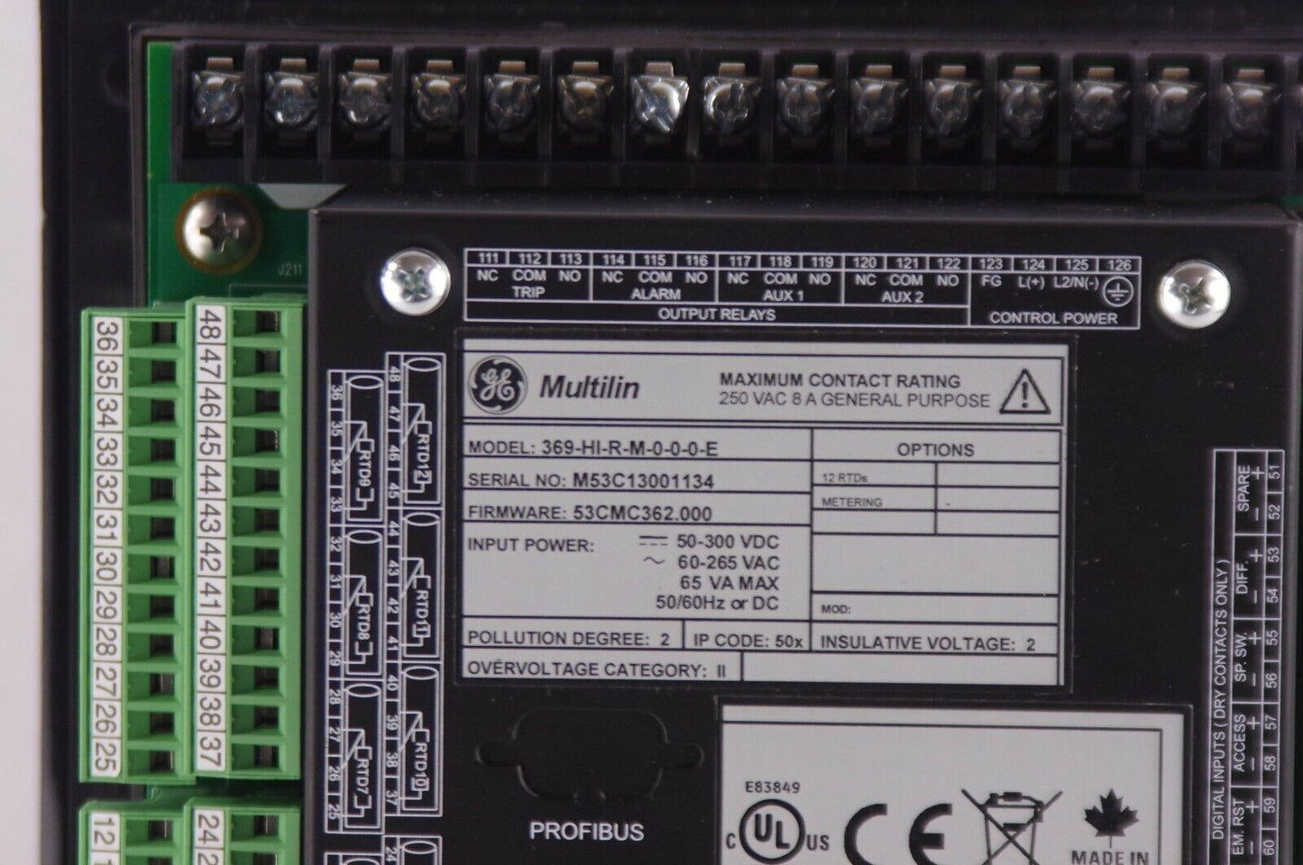 GE 369-HI-R-M-0-0-0-E / 369HIRM000E Multilin 369 Motor Management Relay