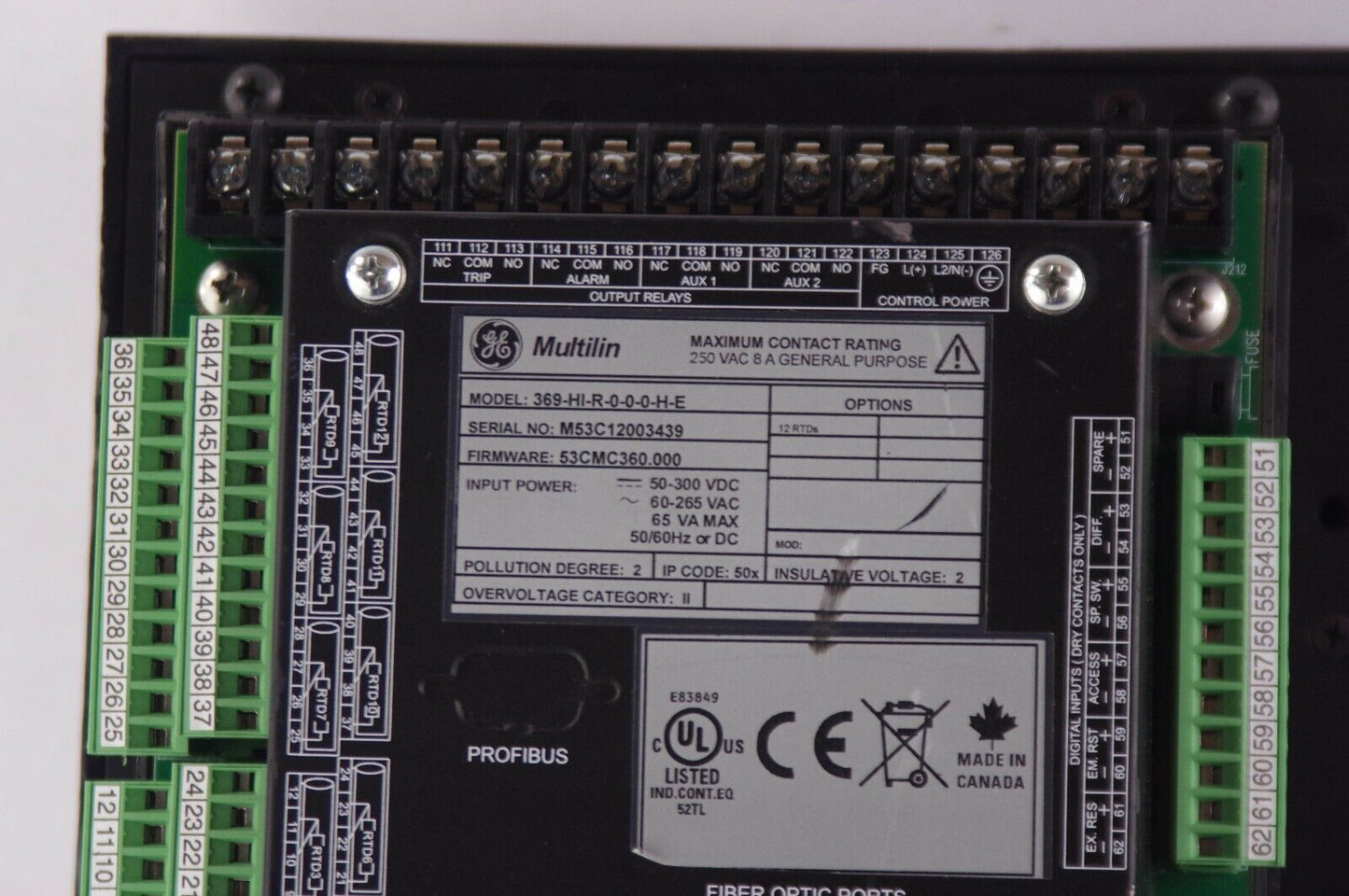 GE Multilin 369 Motor Management Relay 369-HI-R-0-0-0-H-E / 369HIR000HE 265VAC