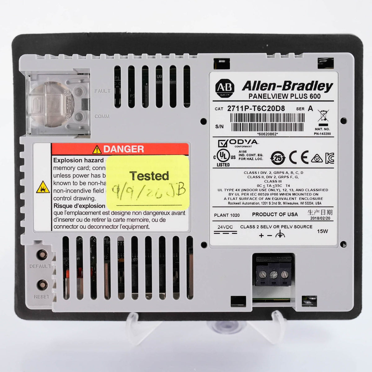 Allen Bradley 2711P-T6C20D8 Ser A PanelView Plus 6 600 Color Touch 24VDC HMI
