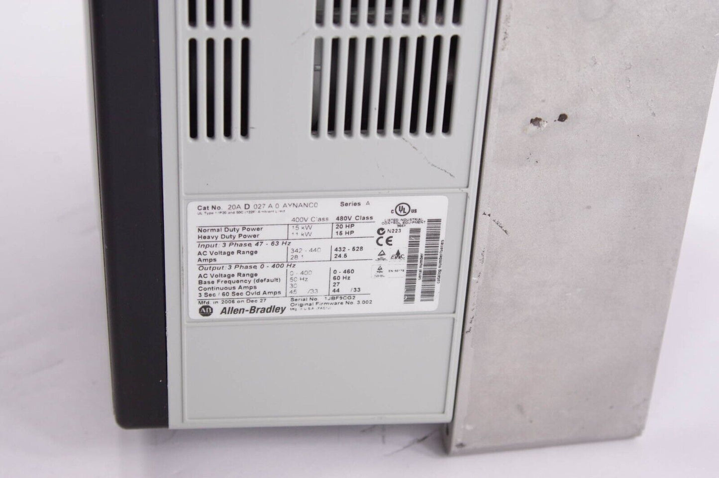 Allen Bradley 20A-D-027-A-0-AYNANC0 / 20AD027A0AYNANC0 Ser A PowerFLex 70