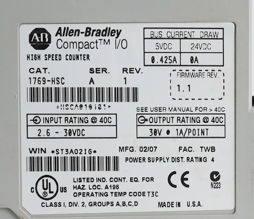 Allen-Bradley 1769-HSC /A Rev 1 Compact I/O High Speed Counter 1769HSC