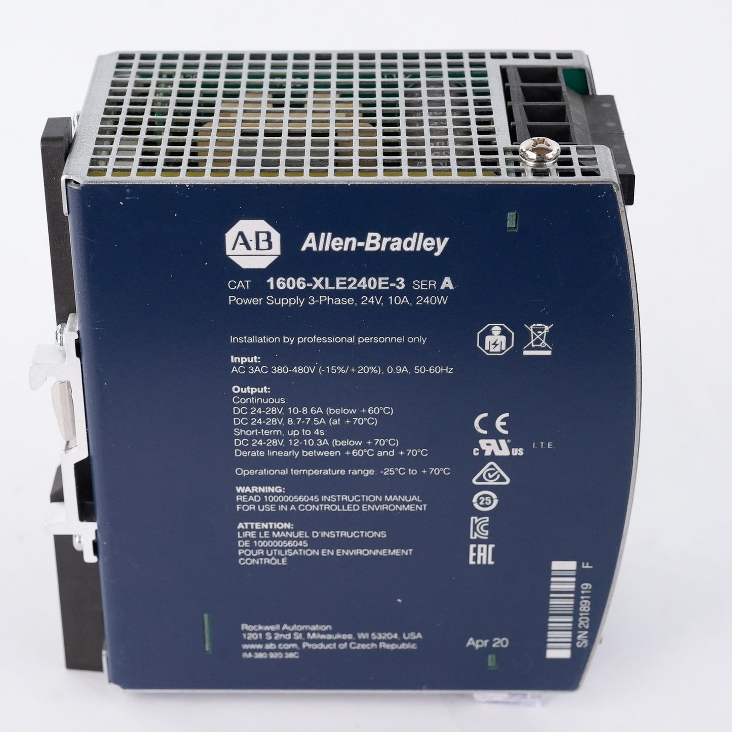 Allen Bradley 1606-XLE240E-3 /A Power Supply 24V 10A 240W 3-Phase 1606XLE240E3