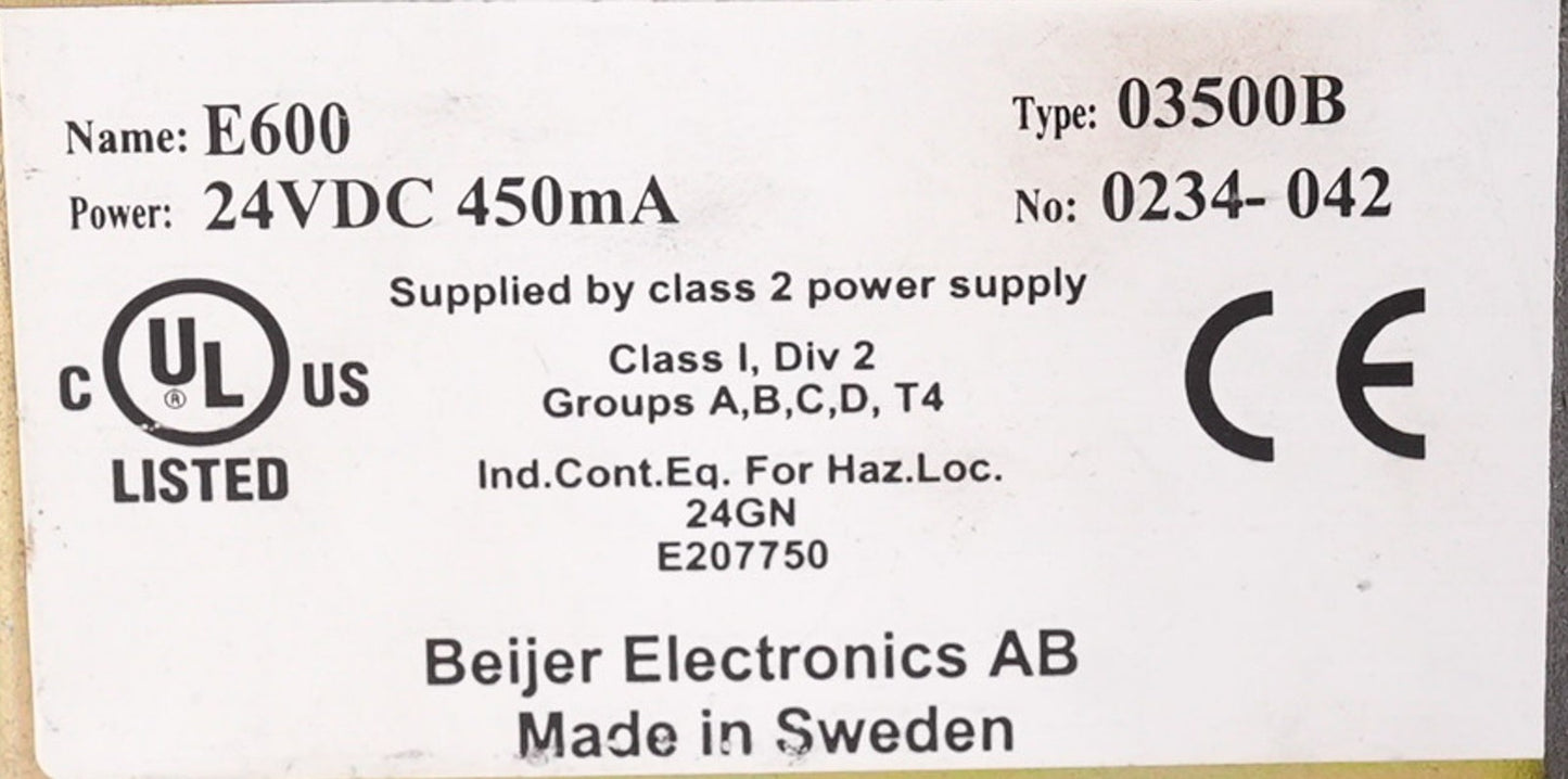 Beijer Electronics 03500B E600 Series Operator Interface Terminal - Refurb