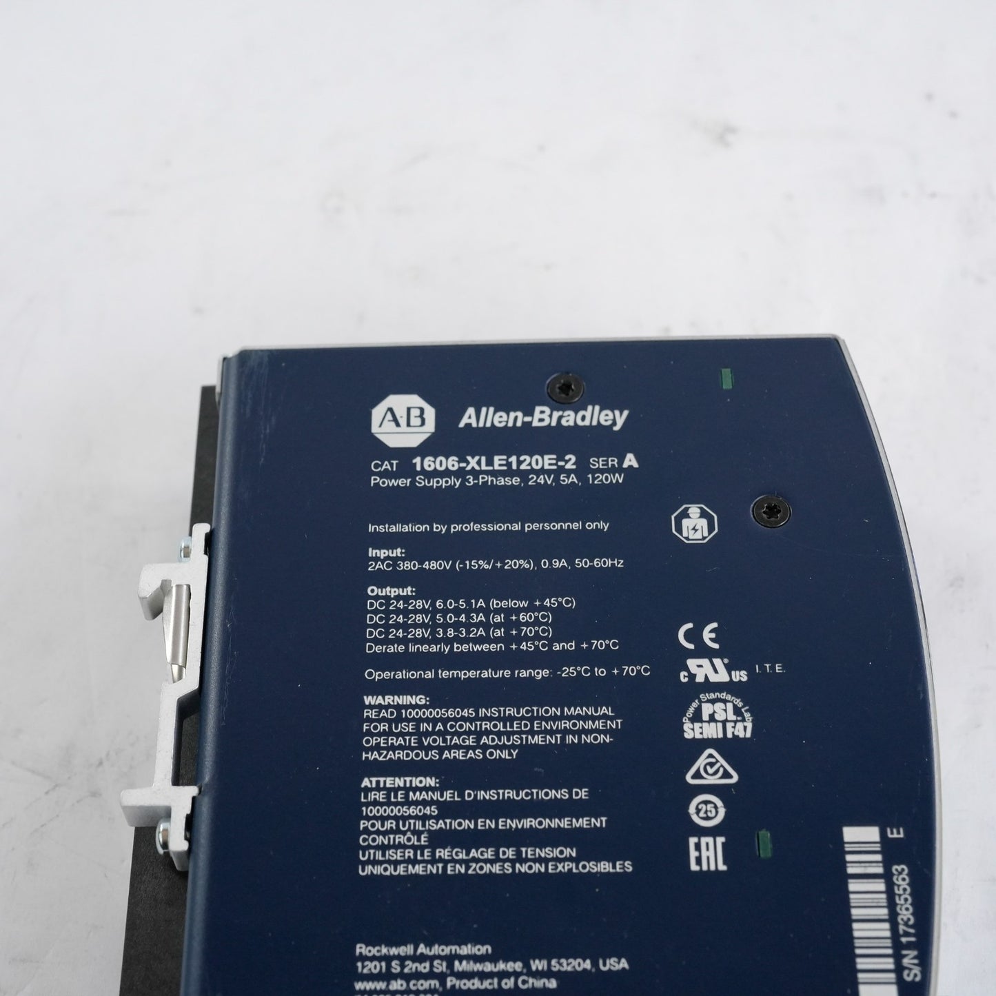 Allen Bradley 1606-XLE120E-2 Ser A Power Supply DIN Rail Mount 1606XLE120E2