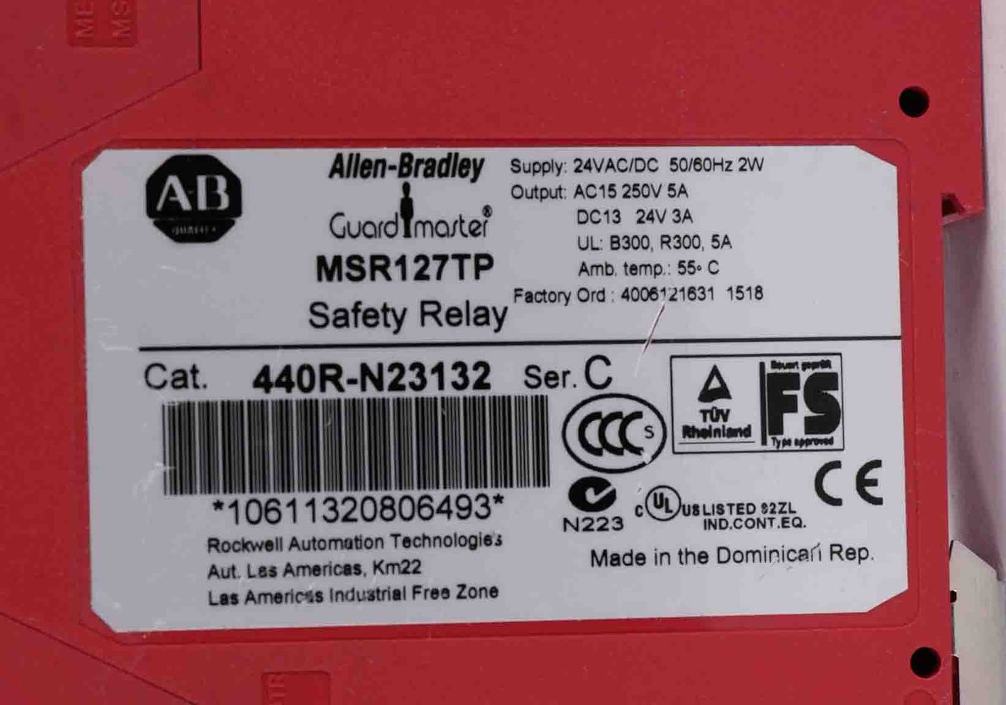 Allen Bradley 440R-N23132 /C Guardmaster MSR127TP Safety Relay 440RN23132
