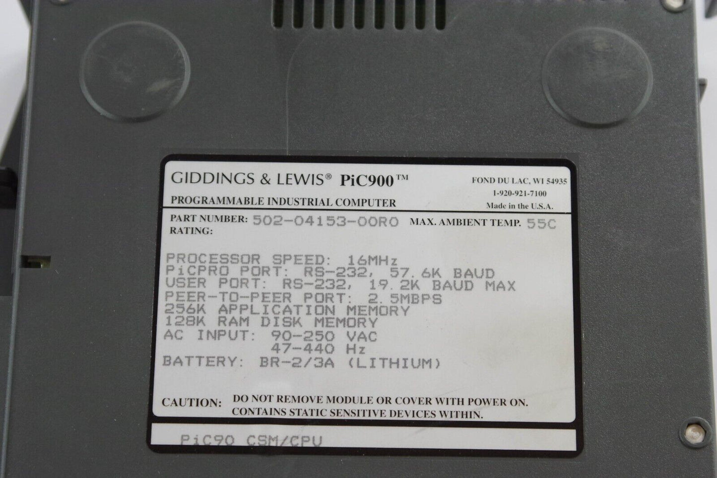 Giddings & Lewis 502-04153-00R0 / 5020415300R0 PiC900 Industrial Computer