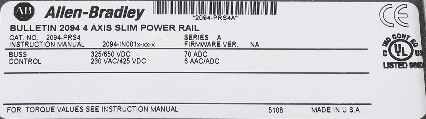 Allen Bradley 2094-PRS4 /A Bulletin 2094 4-Axis Slim Power Rail 2094PRS4