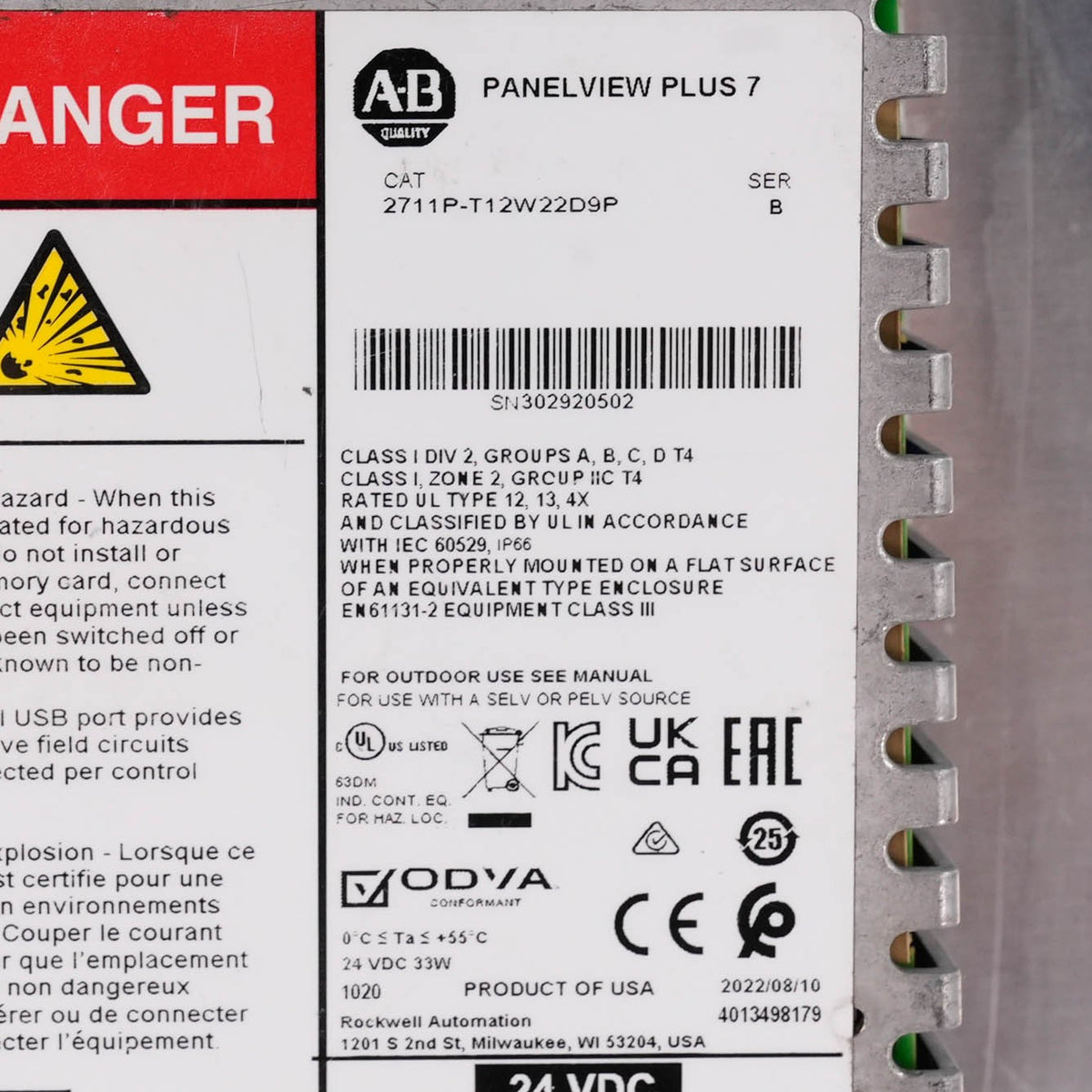 Allen Bradley 2711P-T12W22D9P /B PanelView Plus 7 12in Touch 24V 2711PT12W22D9P