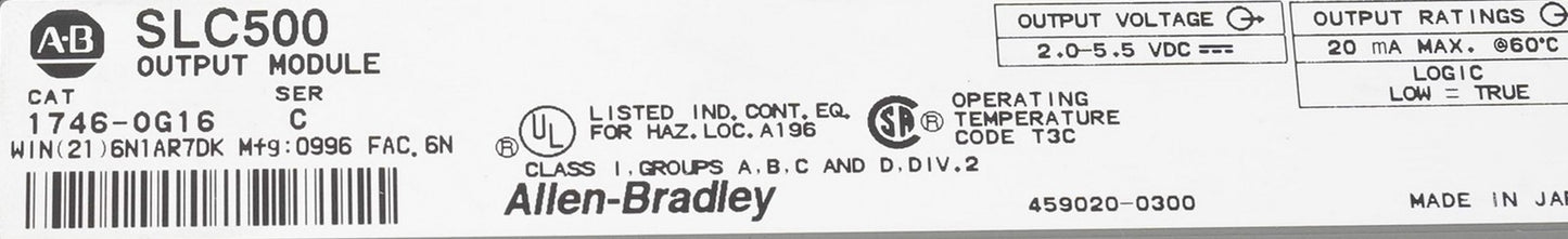 Allen Bradley 1746-OG16 /C SLC 500 Output Module 1746OG16
